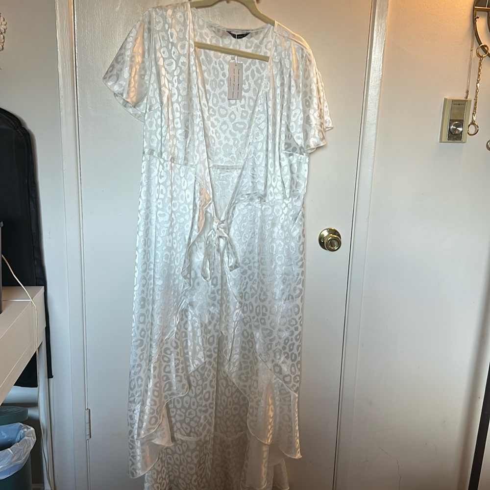 White cheetah wrap dress